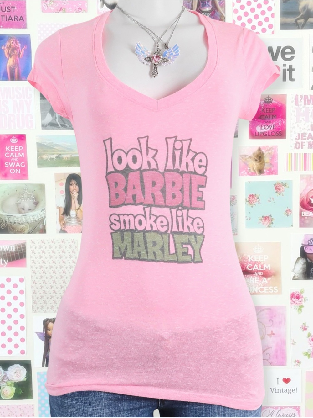 y2k pink barbie graphic baby tee saint pink by charlotte